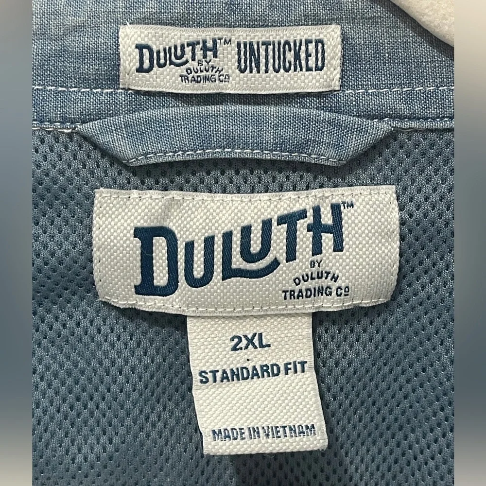 Duluth Trading Co Mens Untucked Chambray Button Front Long Sleeve Work Shirt 2XL - Picture 5 of 11
